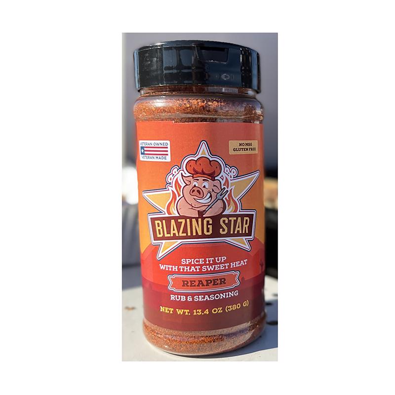 Emery Jensen BBQ seasoning rub named Reaper, in a jar, designed for flavorful grilled and smoked meats.