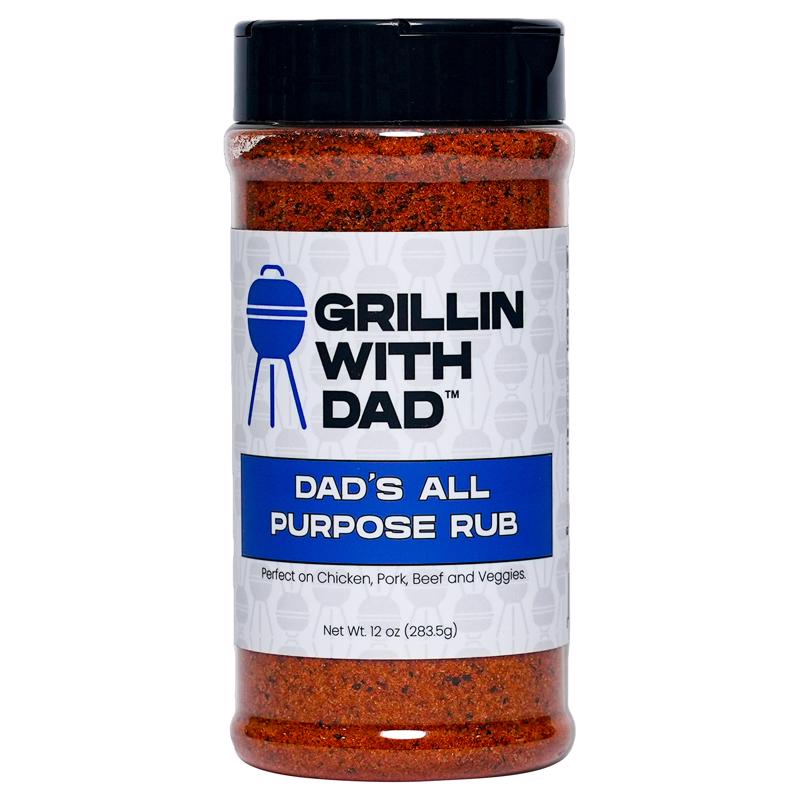 All-purpose BBQ rub by Emery Jensen in a 12oz jar, perfect for enhancing grilled meats with savory seasoning.