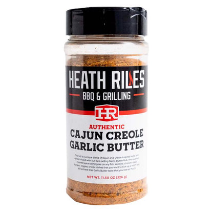 Emery Jensen BBQ Rub CJUN GRLC 11.5oz bottle, smoky seasoning for grilling and barbecue meats, in a clear plastic container