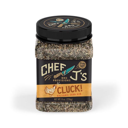 Emery Jensen BBQ Rub Cluck 8oz, flavorful poultry seasoning and rub with herbs and spices for grilling and smoking.