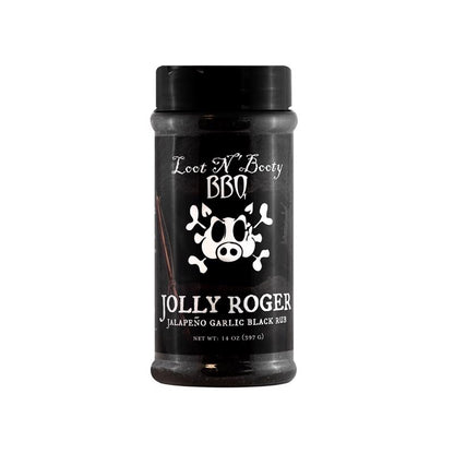 Emery Jensen BBQ Jalapeno Garlic Rub in a 14oz jar, spicy seasoning for grilling and BBQ meat.