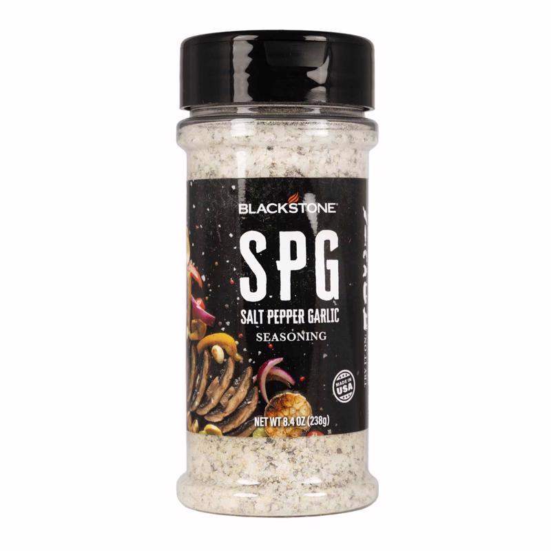 Emery Jensen BBQ Seasoning SPG rub in an 8.4oz jar, ideal for grilling and enhancing barbecue flavors with salt, pepper, and garlic.