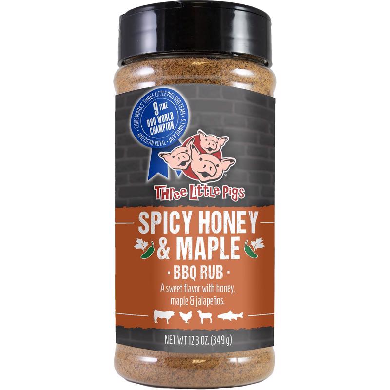 Emery Jensen BBQ seasoning and rub blend in a jar, featuring honey and spices for flavorful grilled meats.
