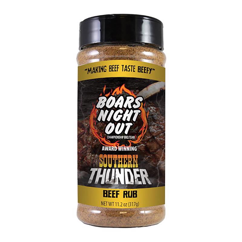 Emery Jensen BBQ seasoning rub in an 11.2oz bottle, ideal for enhancing grilled meats with smoky flavor.