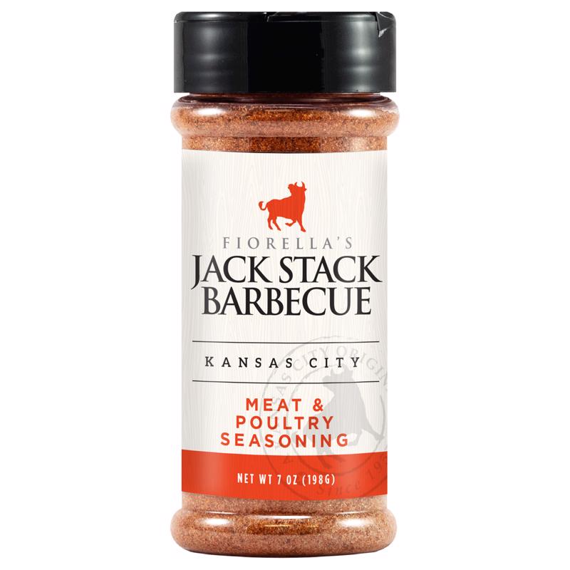Emery Jensen Jack Stack Meat & Poultry BBQ Seasoning Rub in 7 oz jar, seasoning for meats and poultry, flavorful spice blend