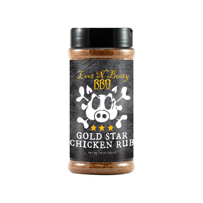Emery Jensen LootnBooty Chicken Rub 13oz in a jar, BBQ seasoning and rub for flavorful grilled chicken.
