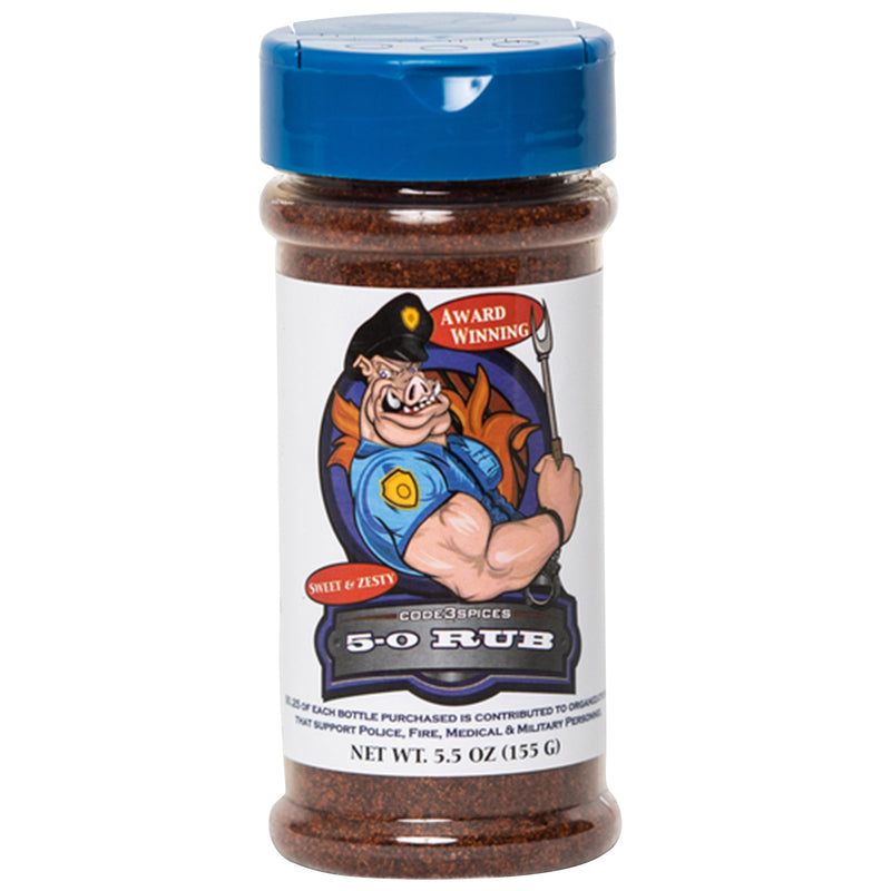 Emery Jensen RUB Spice Code 3 BBQ seasoning rub in a 5.5oz jar, ideal for grilling and flavorful meat preparation.
