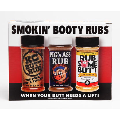 Emery Jensen Rub Your Butt gift pack featuring BBQ seasonings and rubs for grilling and smoking.