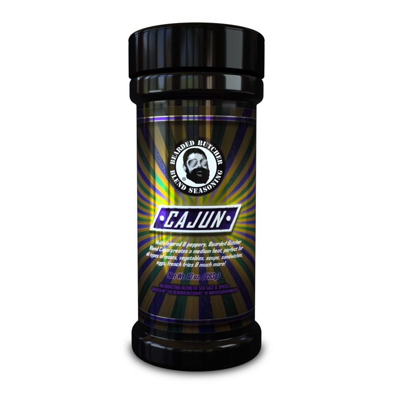Emery Jensen Cajun Blend BBQ seasoning in a 10oz jar, featuring a spicy, flavorful Cajun spice rub for grilling and cooking.