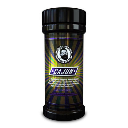 Emery Jensen Cajun Blend BBQ seasoning in a 10oz jar, featuring a spicy, flavorful Cajun spice rub for grilling and cooking.