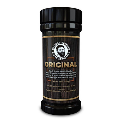 Emery Jensen SNG Original Blend BBQ seasoning rub in an 11oz jar with spices and herbs for grilling and smoking.