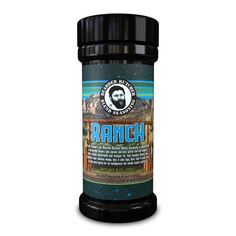 Emery Jensen SNG Ranch Blend BBQ seasoning and rub in a 9oz jar, ideal for grilling and marinating meats.