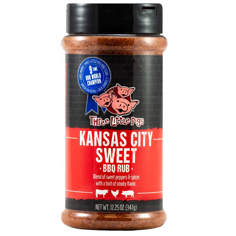 Emery Jensen TLP KC Sweet Rub BBQ seasoning in a 6.5oz jar, perfect for enhancing grilled meats and barbecue dishes.