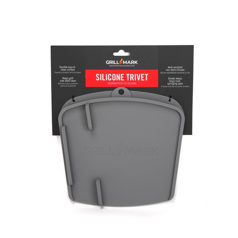 Gray silicone BBQ mat from Emery Jensen, open stock, designed for grilling protection and easy cleanup in outdoor cooking.
