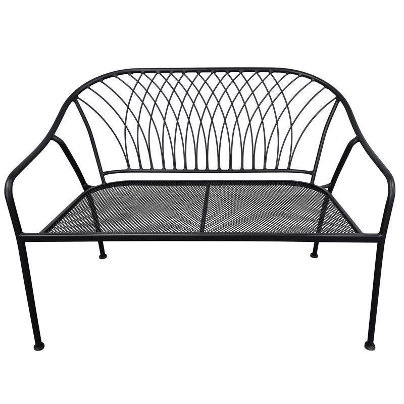 Emery Jensen black steel bench, single-piece outdoor bench with sturdy design and sleek finish, ideal for garden or patio use.