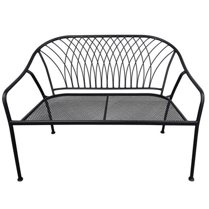 Emery Jensen black steel bench, single-piece outdoor bench with sturdy design and sleek finish, ideal for garden or patio use.