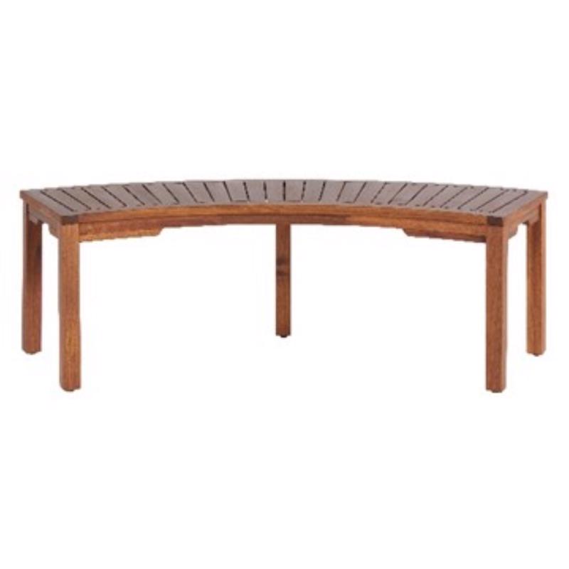 Emery Jensen outdoor wooden bench with curved seat and armrests, ideal for garden or patio seating.