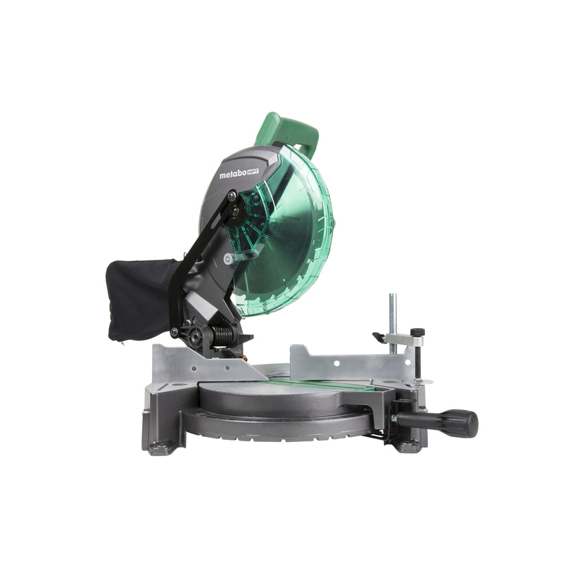 Emery Jensen 10-inch compound miter saw kit, a benchtop woodworking tool with a silver blade and black handle for precise cuts.
