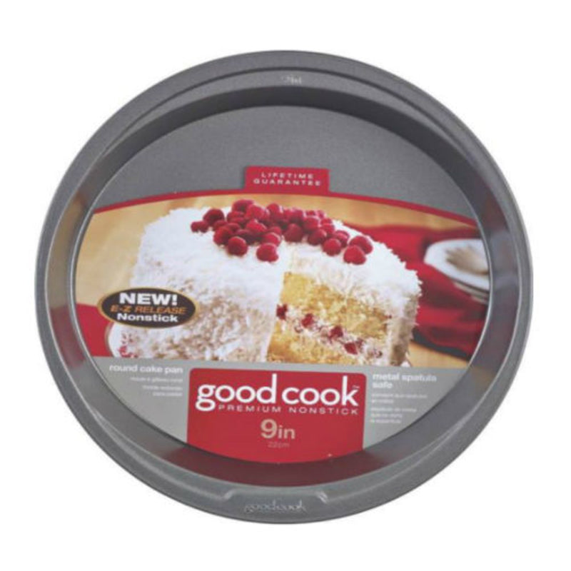 Steel 9-inch cake pan from Emery Jensen's Best Tin Bakeware collection, showing a shiny, round baking pan on a white background.
