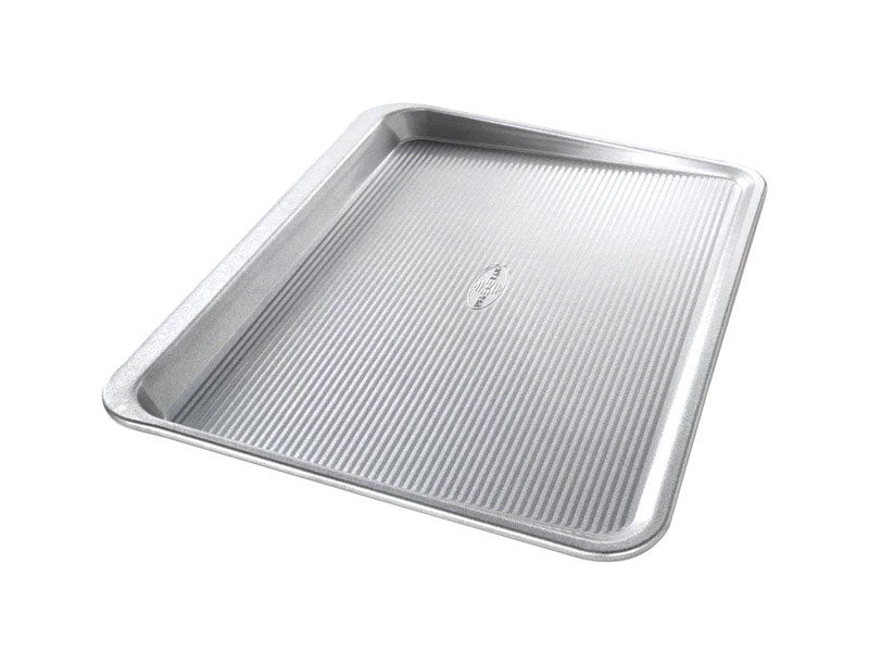 Large Emery Jensen cookie sheet, 18x14 inches, made of durable tin bakeware, ideal for baking cookies and pastries.