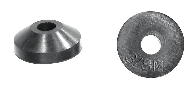 Pack of 5 Emery Jensen beveled washers for 3/8M faucet connections, durable metal washers for plumbing repairs.