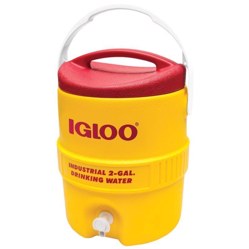 Emery Jensen 2-gallon plastic cooler water jug, portable beverage cooler with handle for outdoor or indoor use.