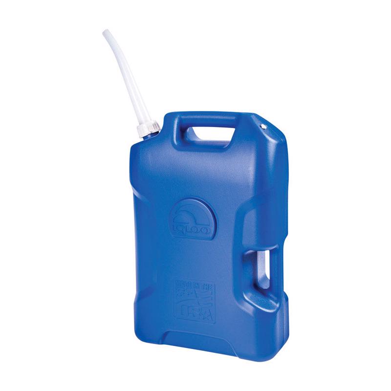 Blue 6-gallon water container from Emery Jensen beverage cooler jug, showing a sturdy plastic water container.