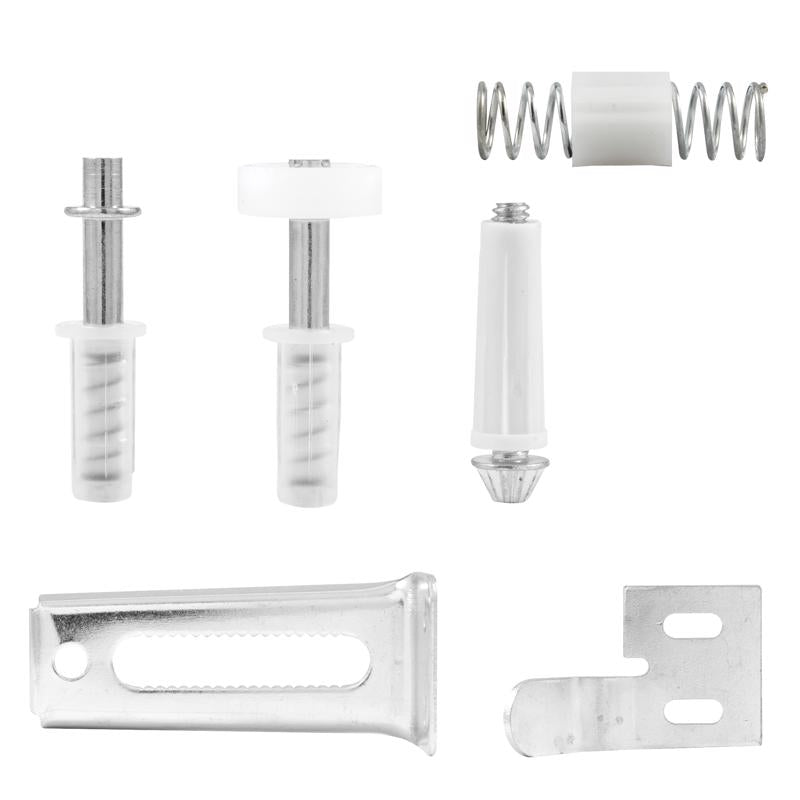 Emery Jensen bi-fold door repair kit with parts for bi-fold and bypass doors, including hinges and hardware components.
