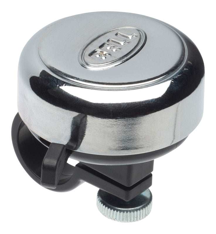 Emery Jensen bicycle dinger bell mounted on a bike handlebar, colorful and compact bike accessory for easy ringing alert.