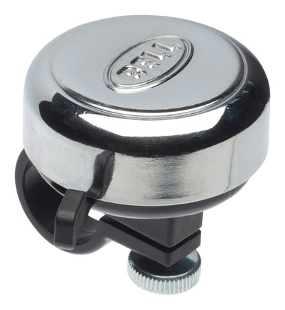 Emery Jensen bicycle dinger bell mounted on a bike handlebar, colorful and compact bike accessory for easy ringing alert.