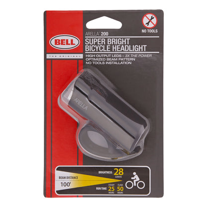 Emery Jensen Dawn Patrol bike headlight mounted on a bicycle, providing bright illumination for night riding.