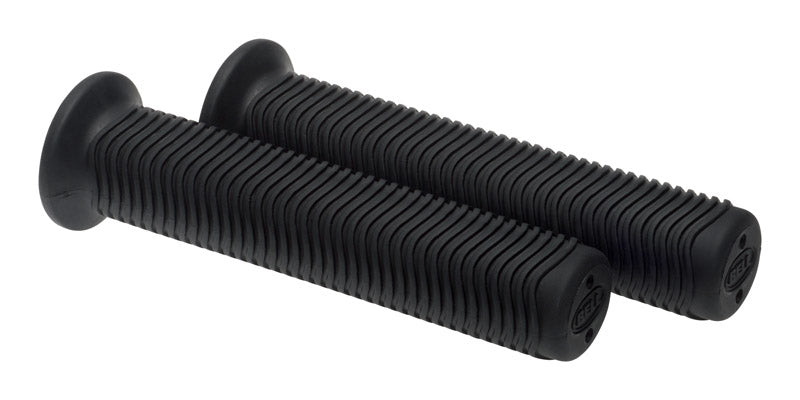 Emery Jensen BMX bike grips in black with textured rubber surface for enhanced grip and control during riding.