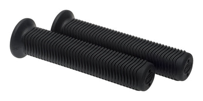 Emery Jensen BMX bike grips in black with textured rubber surface for enhanced grip and control during riding.