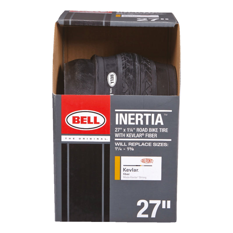 Emery Jensen 27-inch bike tire with Kevlar reinforcement showing tread pattern and sidewall detail.
