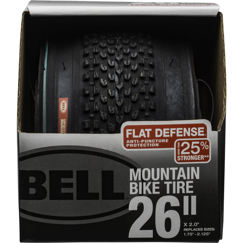 Emery Jensen 26-inch bike tire with flat defense technology, suitable for mountain and road bicycles.