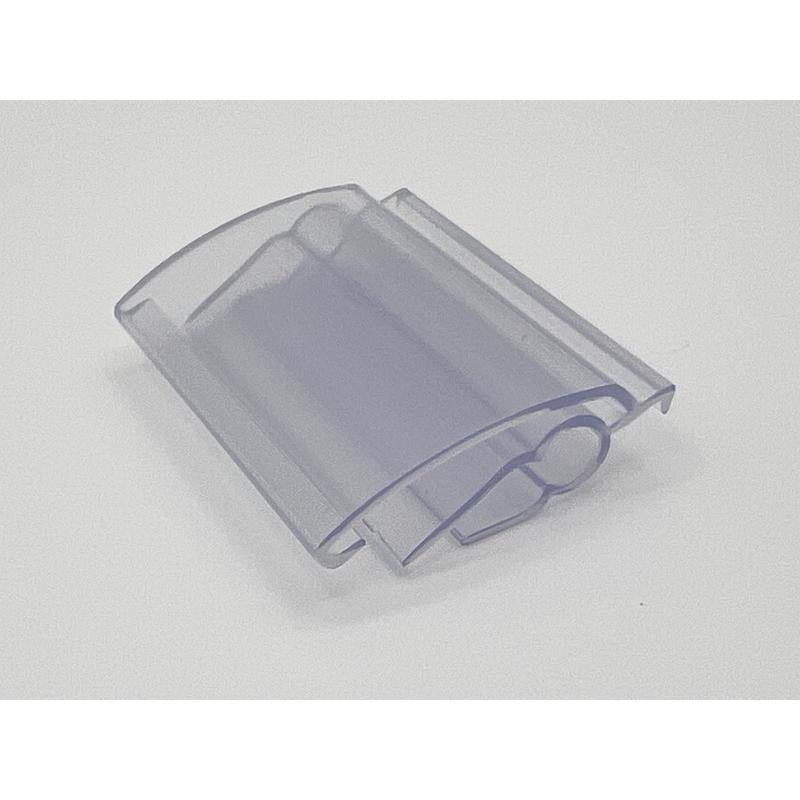 Emery Jensen Crystal C Channel ticket holder, clear plastic bin tag holder with C-channel design for secure storage.