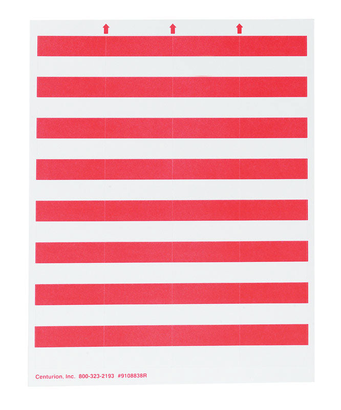 Red paper bin tag holder from Emery Jensen, designed for labeling and organizing waste bins or storage areas.