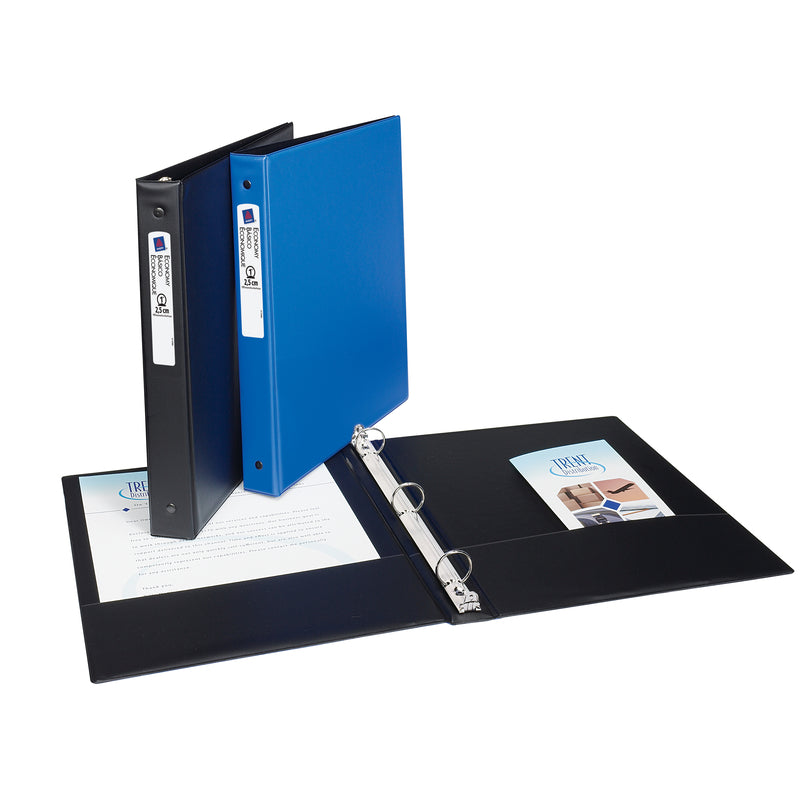 Emery Jensen 1-inch round ring binder with a durable cover, ideal for organizing documents and office files.