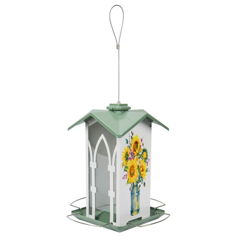 Emery Jensen bird feeders with a four-part wild bird feed tray, designed for attracting various backyard birds.