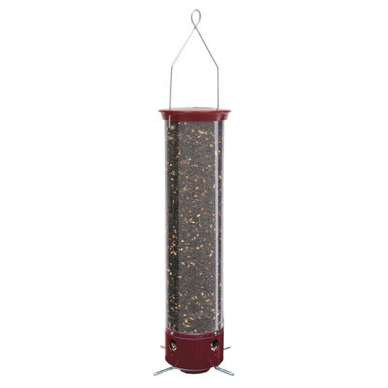 Emery Jensen Yankee Dipper bird feeder with clear acrylic tube and metal cap, designed to attract songbirds.