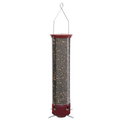 Emery Jensen Yankee Dipper bird feeder with clear acrylic tube and metal cap, designed to attract songbirds.
