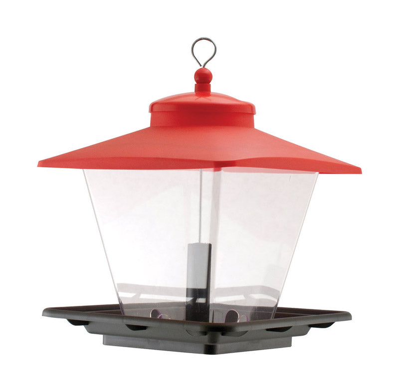 Emery Jensen Cafe Bird Feeder hanging from a tree, designed for attracting various garden birds with a classic cafe style.