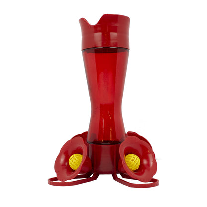 Emery Jensen bird feeder with pinch waist design, 8 oz capacity, showcasing a sleek black metal structure for attracting small birds.