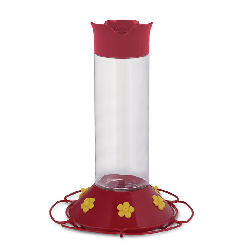 Two Emery Jensen Feedr Humbrd Glass 30 oz bird feeders with clear glass containers and metal hooks for outdoor bird feeding.