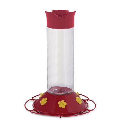 Two Emery Jensen Feedr Humbrd Glass 30 oz bird feeders with clear glass containers and metal hooks for outdoor bird feeding.
