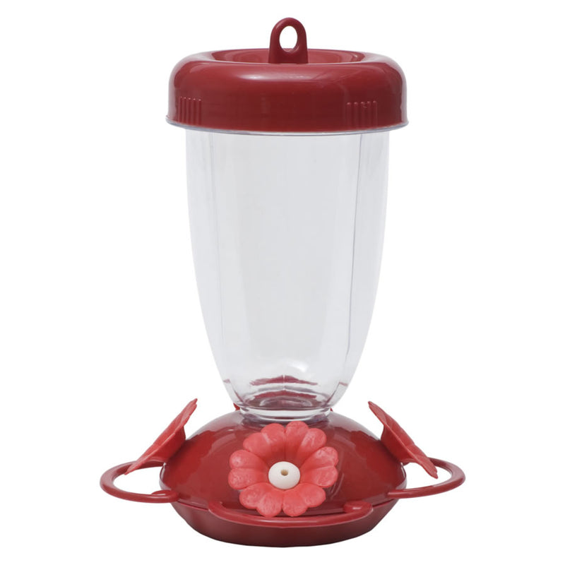 Emery Jensen Feedr Hummingbird Bird Feeder with 16oz capacity hanging from a tree, designed for attracting hummingbirds.