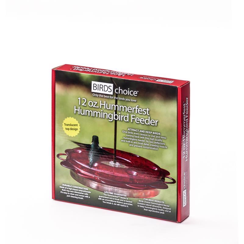 Emery Jensen NCTR FDR hummingbird feeder with clear and red accents, designed for attracting hummingbirds to your garden.