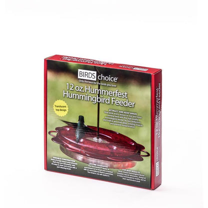 Emery Jensen NCTR FDR hummingbird feeder with clear and red accents, designed for attracting hummingbirds to your garden.