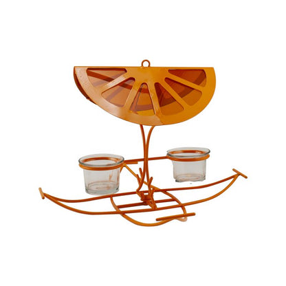 Emery Jensen oriole feeder in bright orange for bird feeding, with multiple perches and feeding ports.