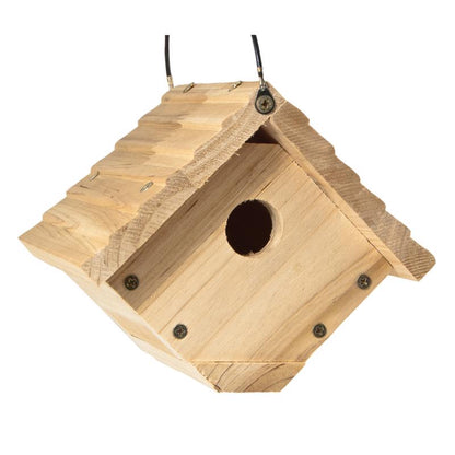 Emery Jensen red cedar Wren bird house with small entrance hole and natural wood finish for outdoor bird nesting.